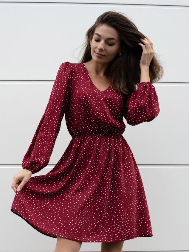 Damen Freizeitkleid mit V-Ausschnitt und Puffärmeln Drune