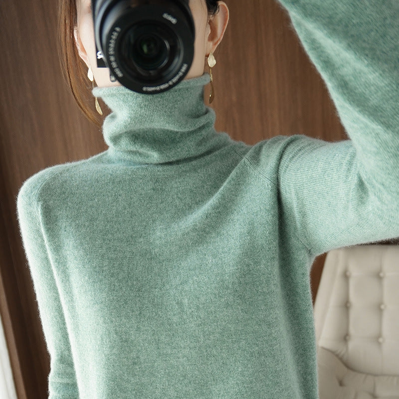 Damen Weicher Rollkragenpullover aus Kaschmir‑Look mit Daumenloch und figurbetonter Silhouette Drune