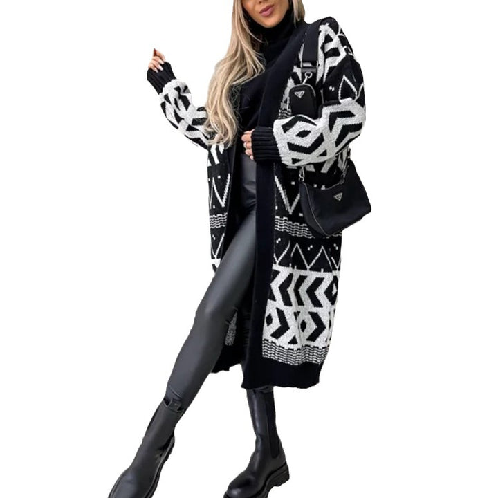 Damen Strickmantel mit geometrischem Muster und weitem Schnitt Drune