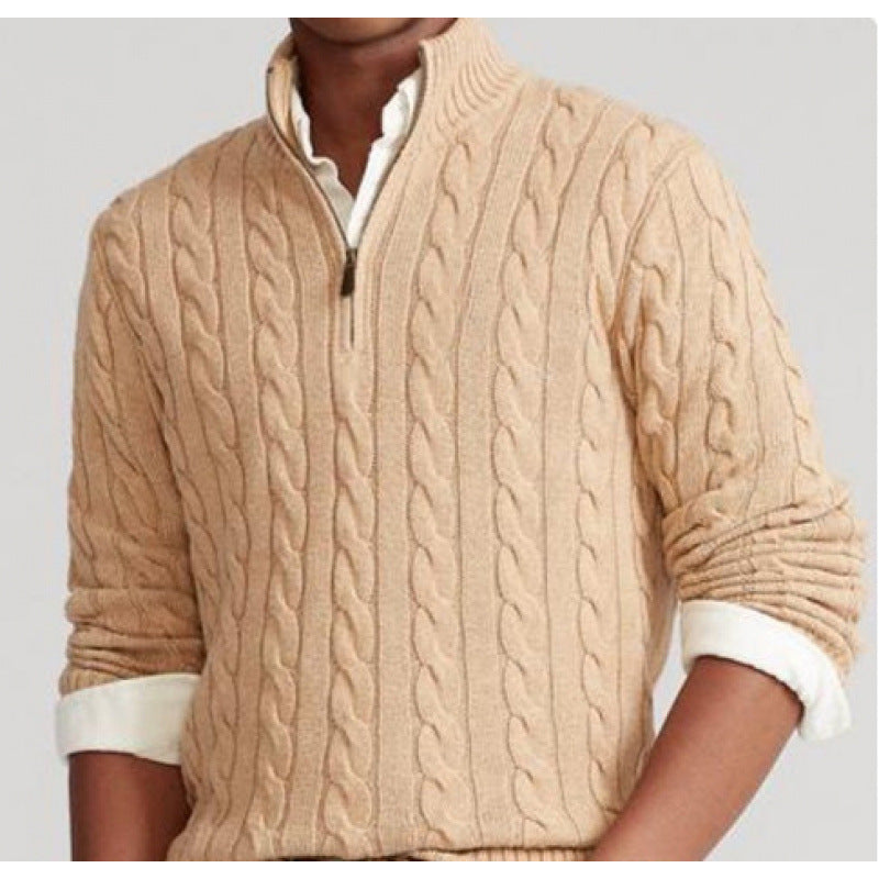 Herren Kabelstrickpullover mit Halbzip und Stehkragen aus weicher Kaschmirmischung Drune