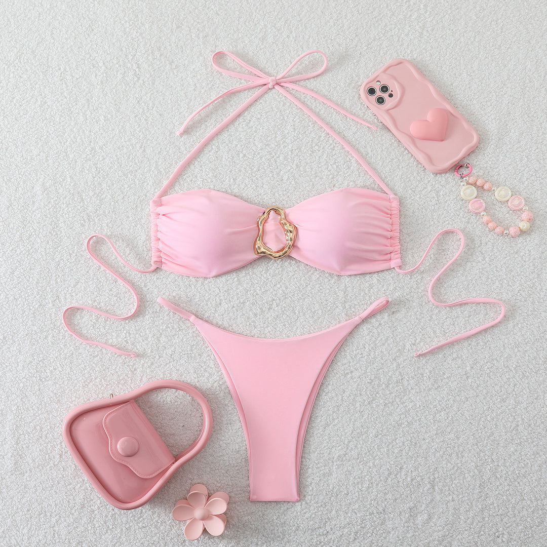 Damen Modischer Triangel-Bikini mit verspieltem Schmuckelement Drune