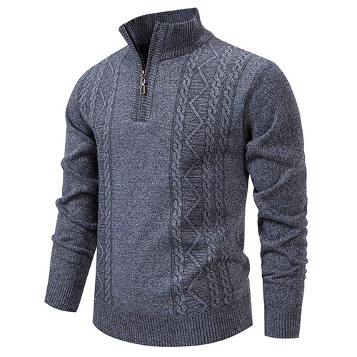Herren nan gehobener Strickpullover mit Halbzip, Stehkragen und dekorativem Zopfmuster Drune