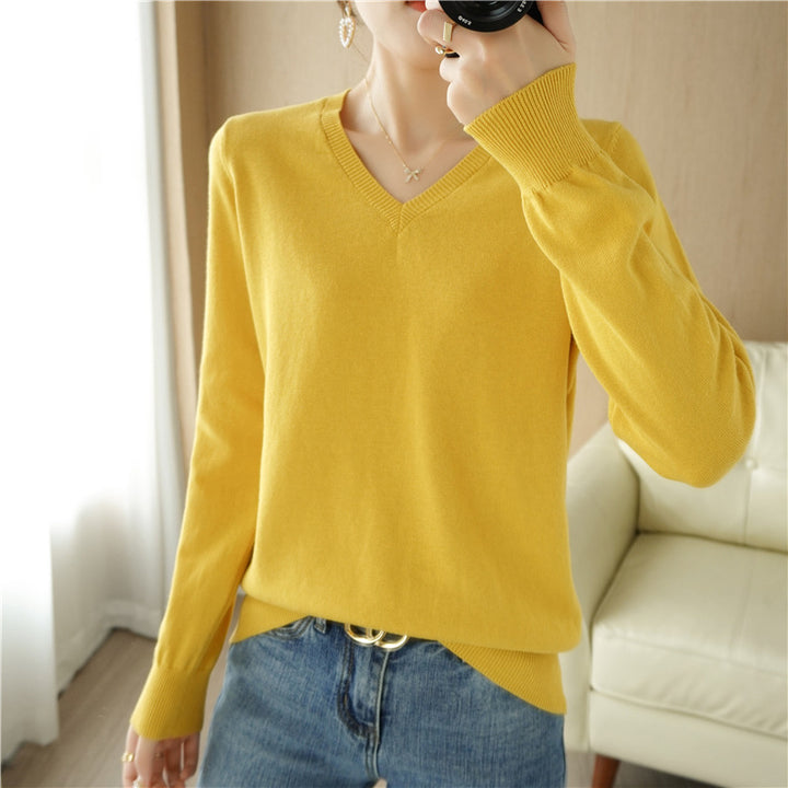 Damen Leichter V‑Ausschnitt Feinstrickpullover aus kaschmirweicher Baumwollmischung mit elastischen Rippbündchen Drune
