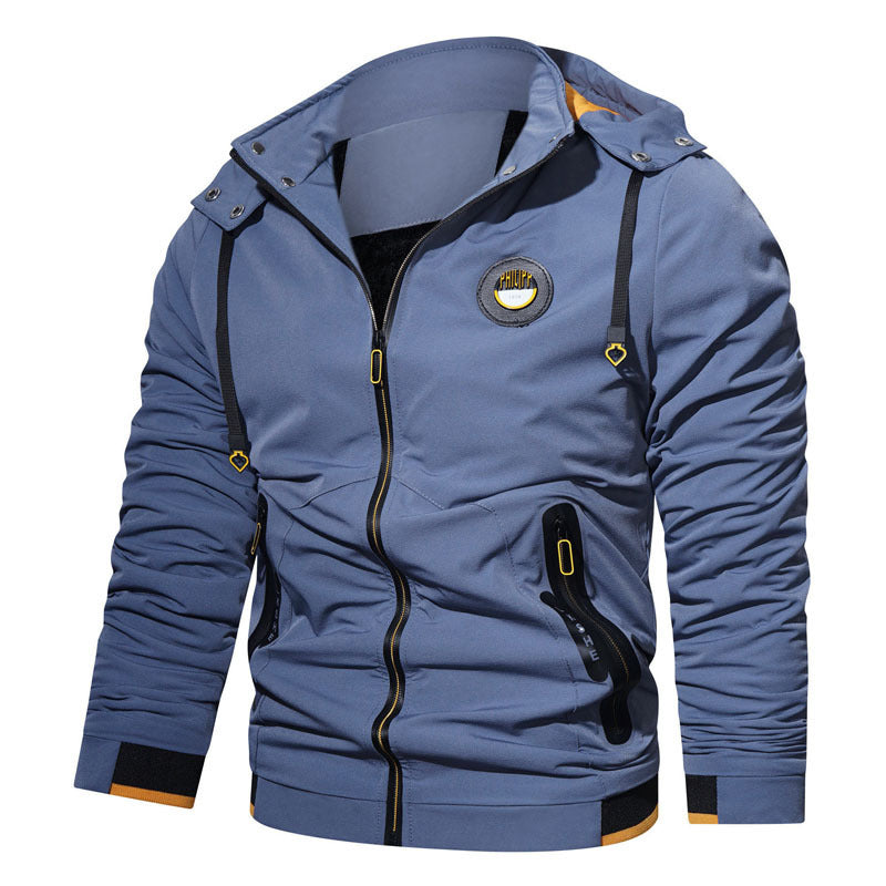 Herren leichte Kapuzenjacke im urbanen Tech‑Style mit wasserabweisenden Reißverschlüssen Drune