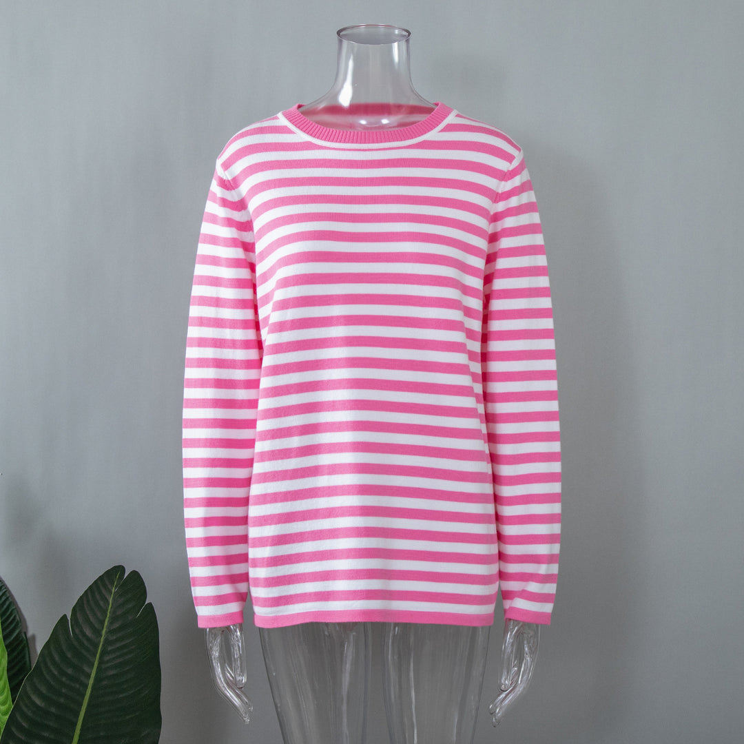 Damen lässiger Strickpullover mit gestreiftem Muster und weitem Schnitt Drune