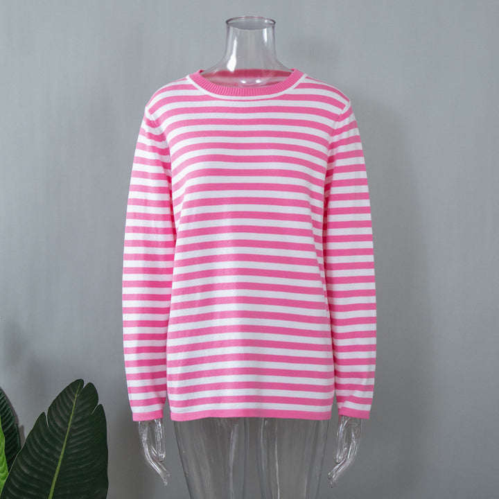Damen lässiger Strickpullover mit gestreiftem Muster und weitem Schnitt Drune