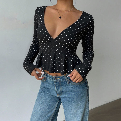 Damen Blusenshirt mit peplum Schnitt und Polka-Dot-Muster Drune