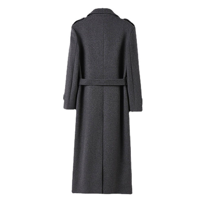 Herren Bodenlanger Einreihiger Wollmix-Mantel mit markantem Revers und Schulterriegel Drune