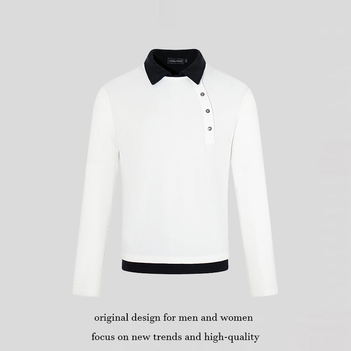 Herren Langarm-Poloshirt mit asymmetrischer Knopfleiste und kontrastierendem Kragen Drune