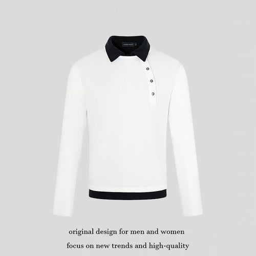 Herren Langarm-Poloshirt mit asymmetrischer Knopfleiste und kontrastierendem Kragen Drune
