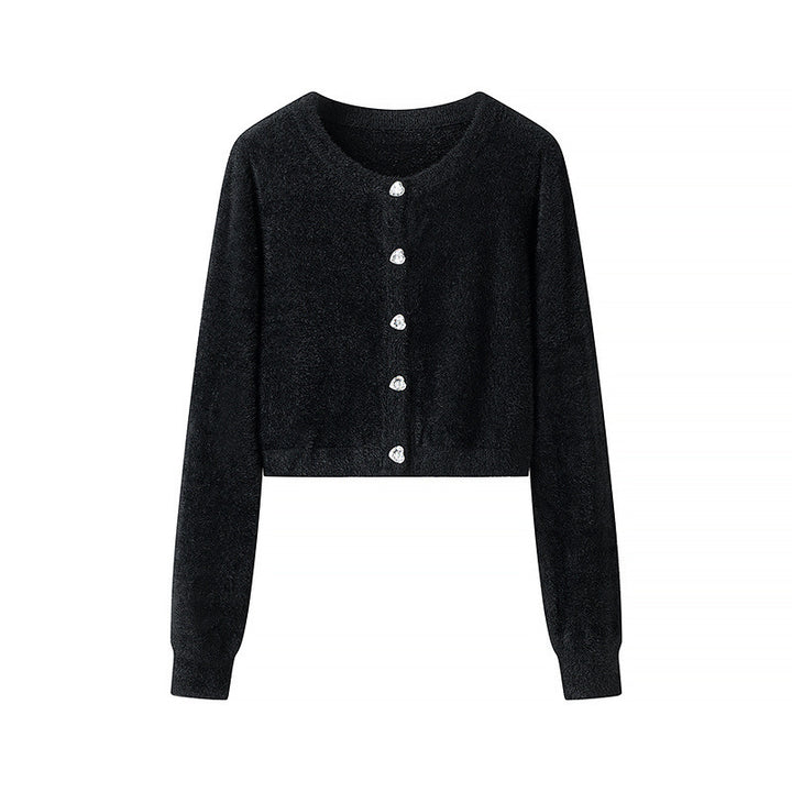 Damen Kurze Strickjacke mit glänzenden Knöpfen Drune
