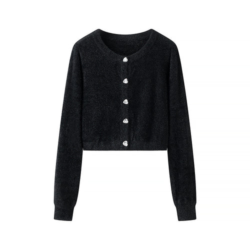 Damen Kurze Strickjacke mit glänzenden Knöpfen Drune