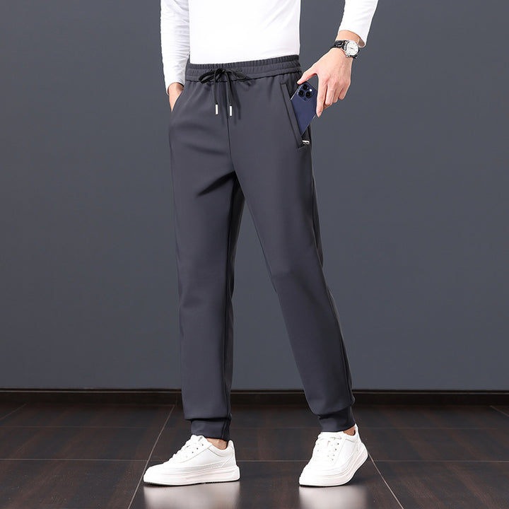 Herren elastische Freizeithose mit Tunnelzug, geradem Bein und verdeckten Reißverschlusstaschen Drune