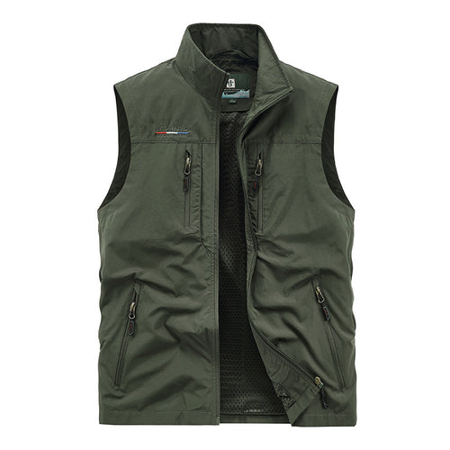 Herren nan multifunktionale Outdoorweste mit Mesh-Innenfutter, mehreren Reißverschlusstaschen und hohem Stehkragen Drune
