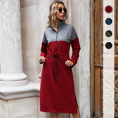 Damen Sportliches Midikleid mit Stehkragen, Reißverschluss & Taillenzug Drune