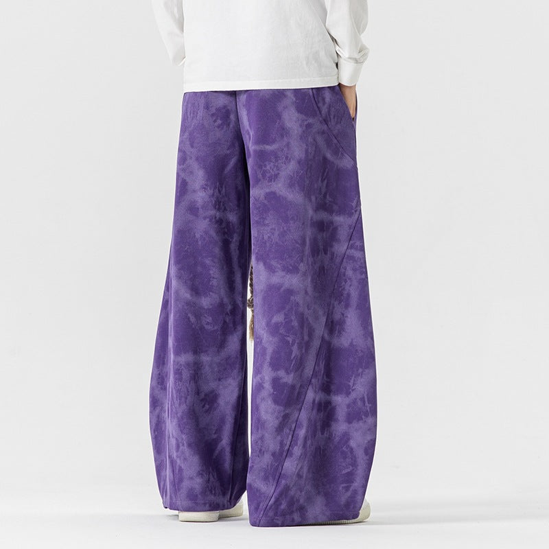 Unisex nan weite Batik-Haremshose mit dekorativem Kordelbund und tiefem Schritt Drune
