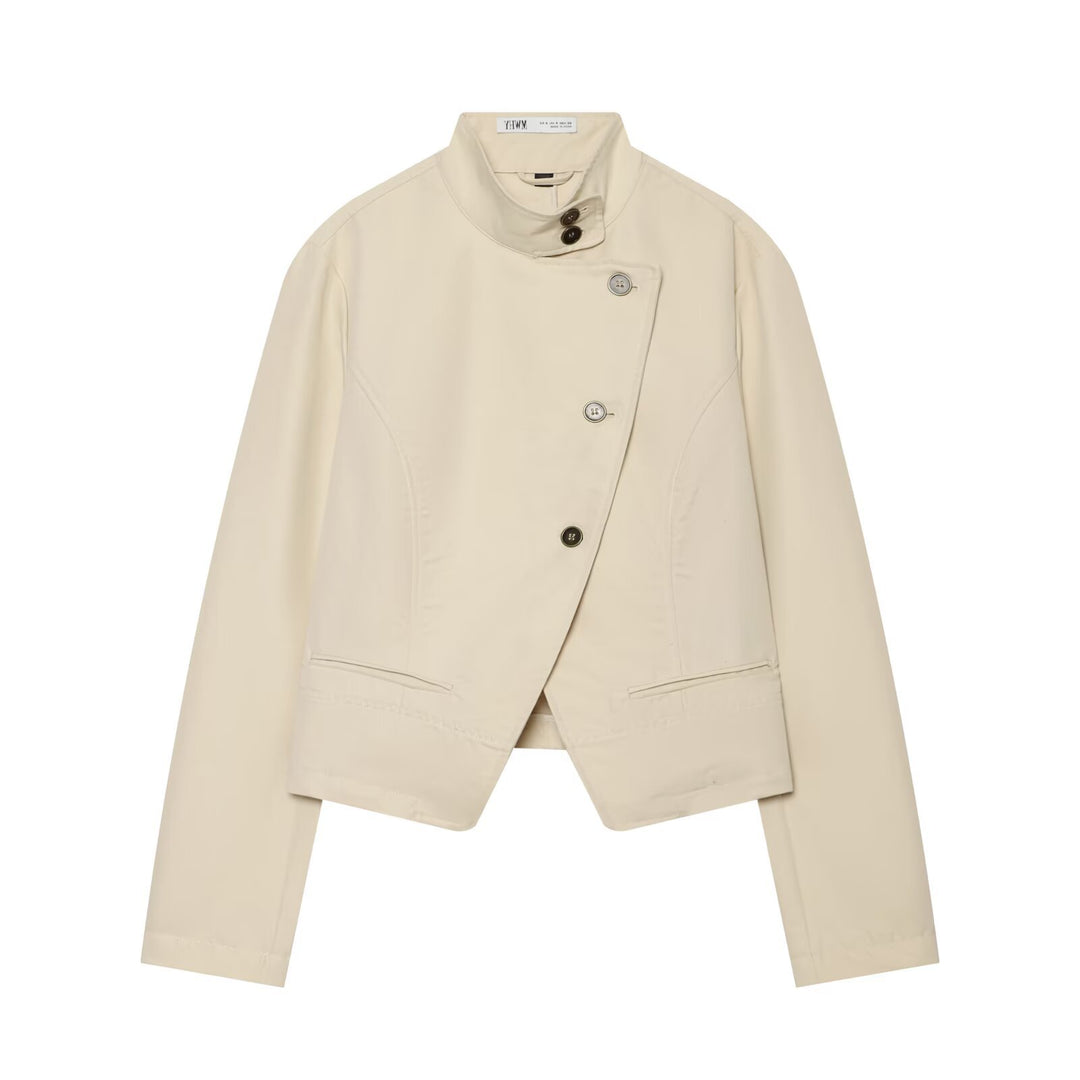 Damen Asymmetrische Kurzjacke mit Stehkragen und taillierten Nähten Drune