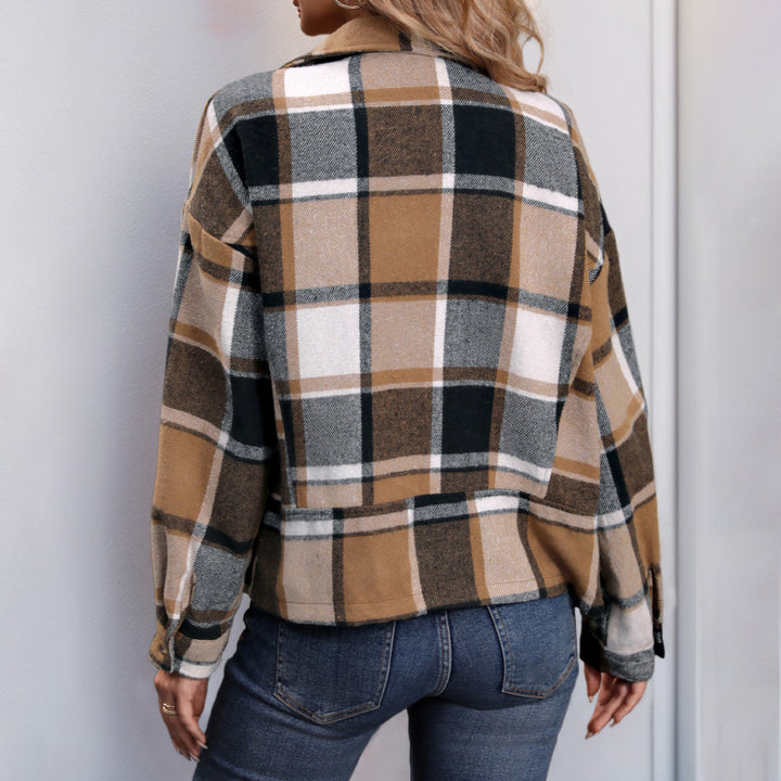 Damen Oversize-Karo-Shacket mit Reverskragen, Reißverschluss & aufgesetzten Taschen Drune