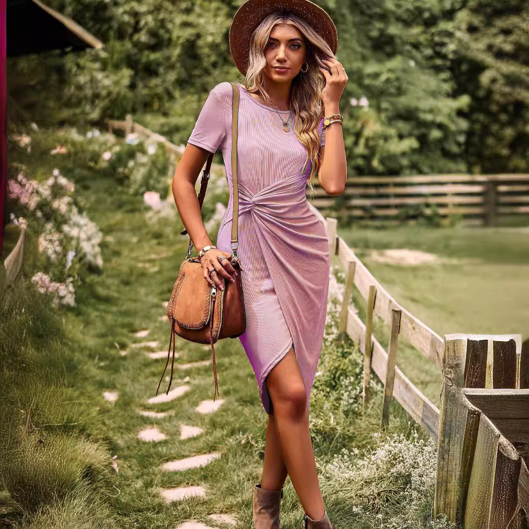 Damen Kleid mit asymmetrischem Saum und Raffung Drune