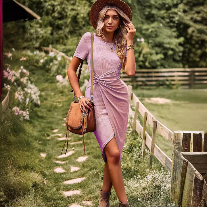 Damen Kleid mit asymmetrischem Saum und Raffung Drune