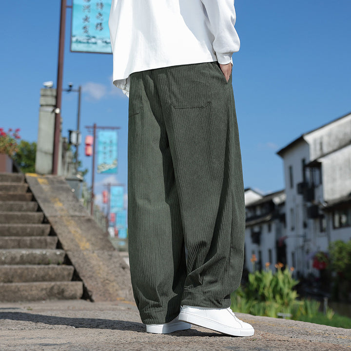 Herren Weit geschnittene Cord-Relaxhose mit elastischem Bund und Zierkordel Drune