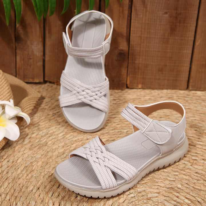Damen Komfortable Sandalen mit geflochtenen Riemen und elastischem Band Drune