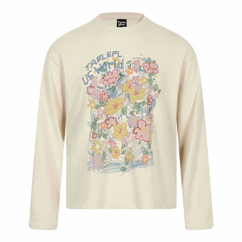 Unisex Relaxed‑Fit Langarmshirt mit floraler Illustrationsgrafik und geripptem Rundhals Drune