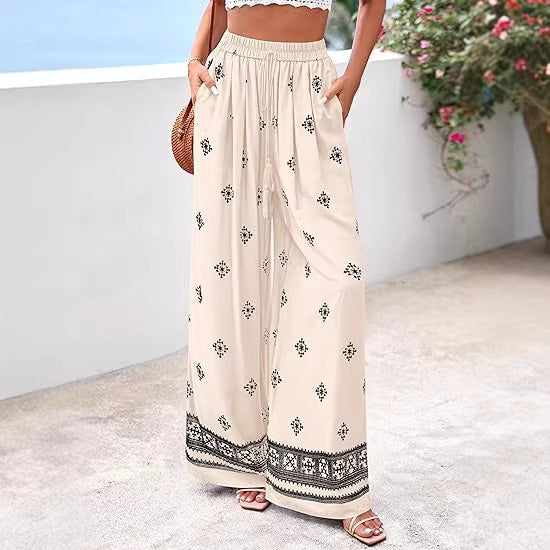 Damen weite Sommerhose mit Boho-Muster Drune