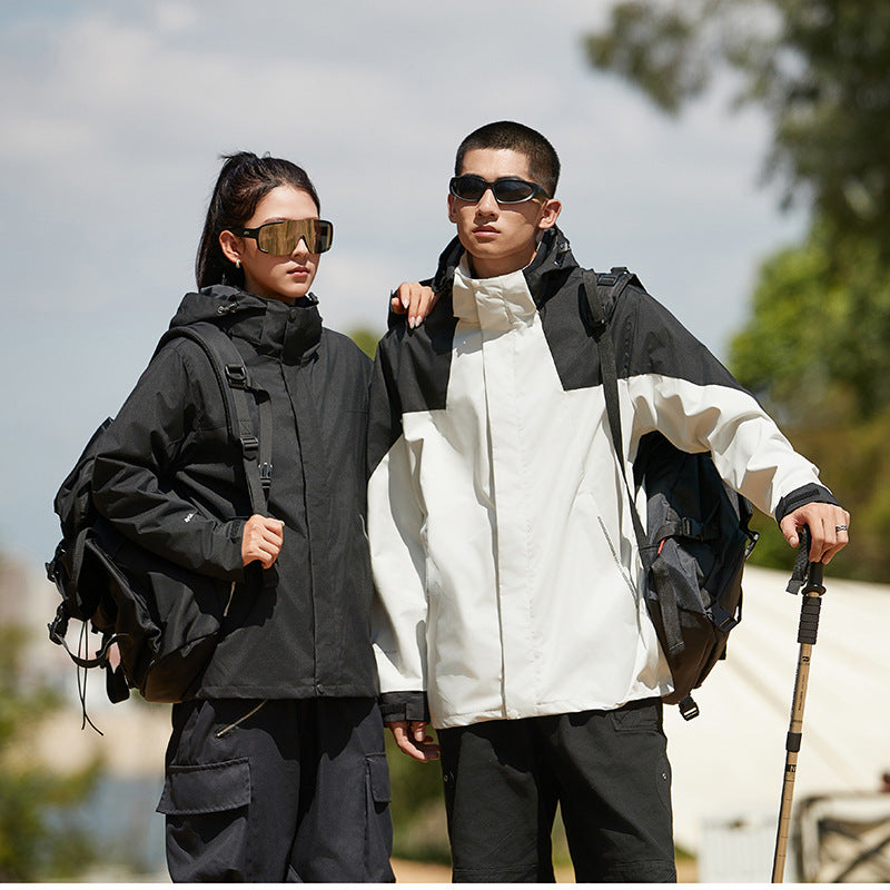Damen Wasserfeste Outdoorjacke mit Kapuze und markantem Bergprint Drune