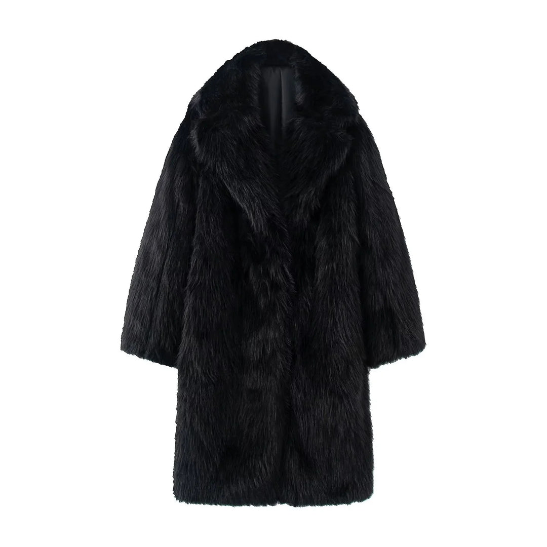 Damen nan langer kuscheliger Kunstfellmantel mit voluminösem Schalkragen und Oversize‑Silhouette Drune