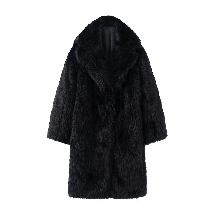 Damen nan langer kuscheliger Kunstfellmantel mit voluminösem Schalkragen und Oversize‑Silhouette Drune