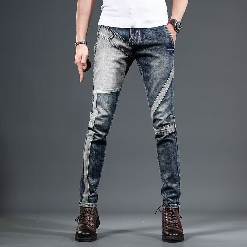 Herren Modische Ripped Denim Jeans mit einzigartigen Patches Drune