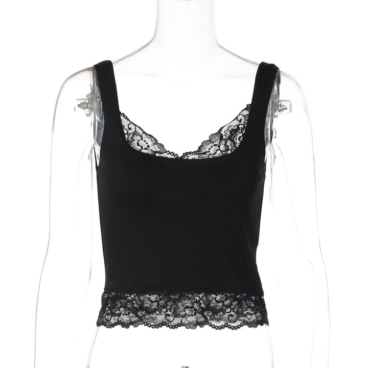 Damen Spitzen-Crop-Top mit schmalen Trägern und elastischem Unterbrustband Drune