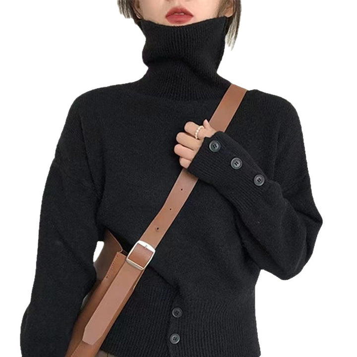 Damen kuscheliger Rollkragenpullover mit Knopfdetails Drune