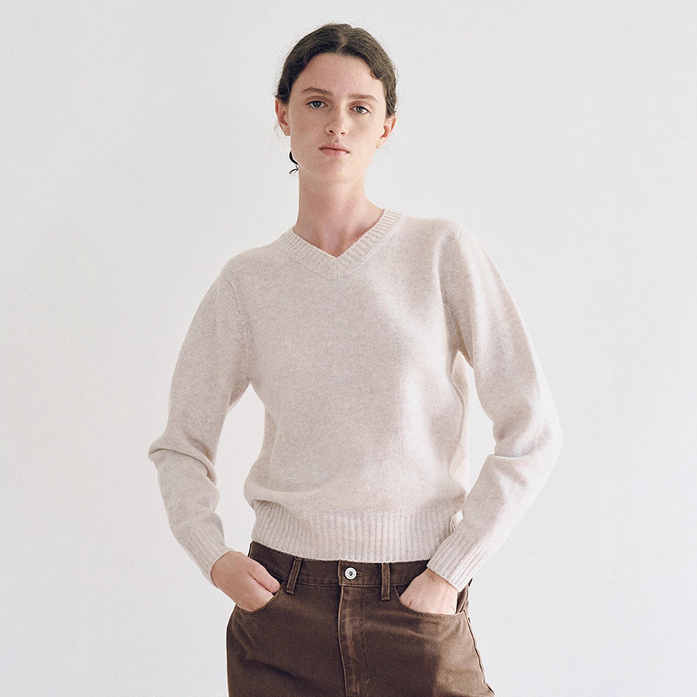 Damen Feinstrickpullover mit V-Ausschnitt und breitem Bündchen Drune