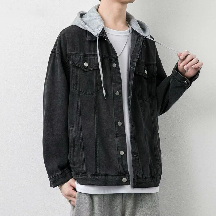 Herren Lässige Denimjacke mit integriertem Hoodie Drune