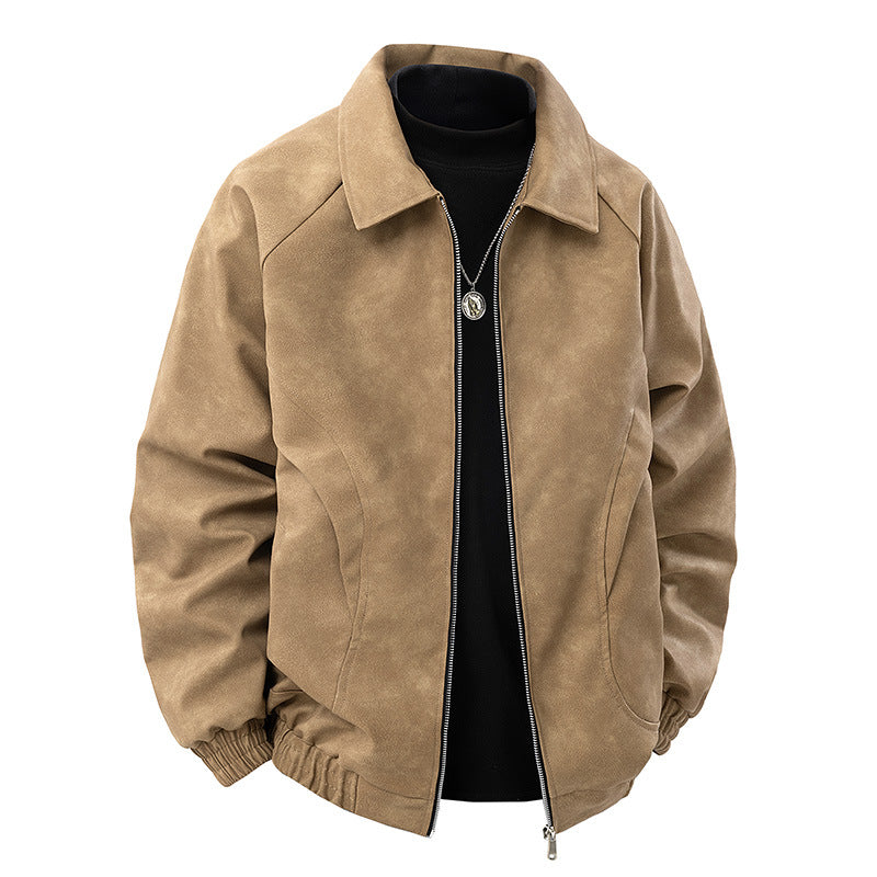 Herren Veloursleder‑Optik Blousonjacke mit Hemdkragen und elastischem Bund Drune