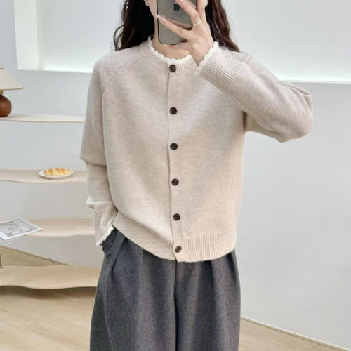 Damen kuschelige Strickjacke mit Rippdetail und Knopfverschluss Drune