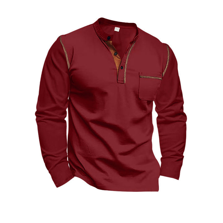 Herren Langarm-Henley-Shirt mit modernem Kragen und praktischer Brusttasche Drune