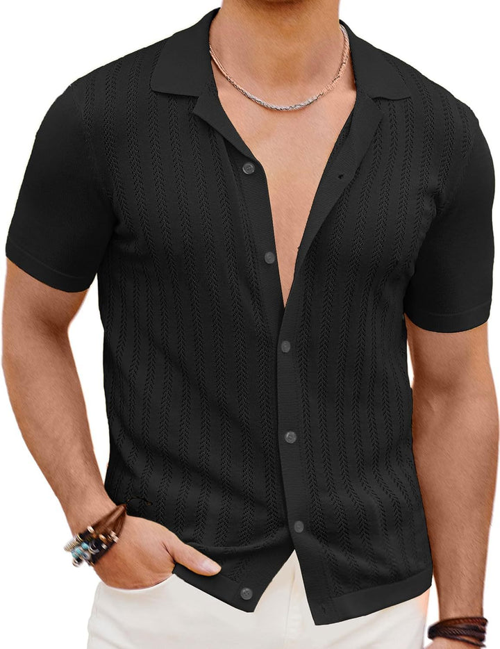 Herren Kurzarm Strickhemd mit strukturiertem Design Drune