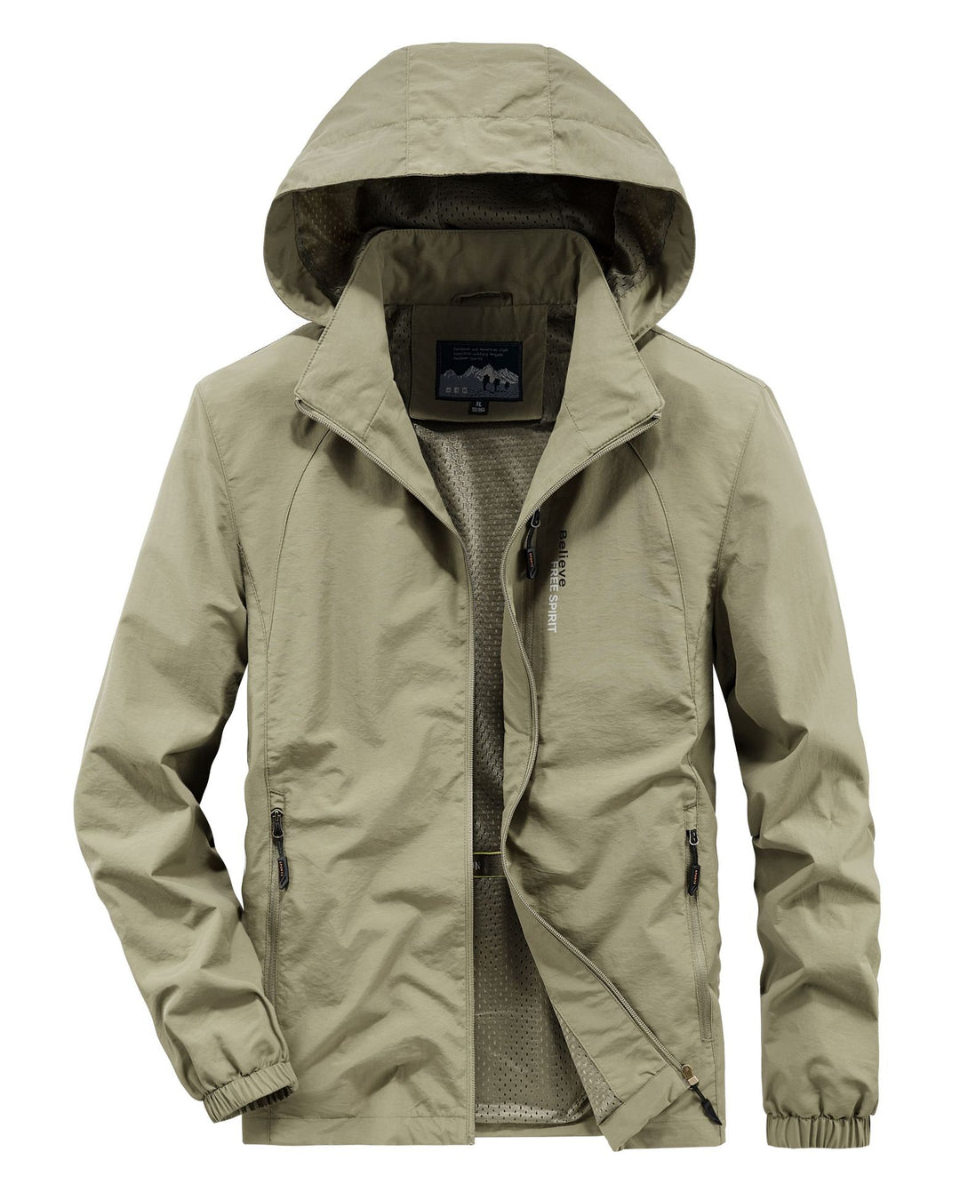 Herren Ultraleichte Atmungsaktive Kapuzenjacke mit perforiertem Mesh‑Futter und Reißverschlusstaschen Drune