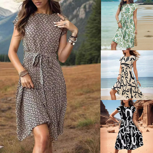 Damen Midi-Kleid mit modischem Wickeldesign und Taillengürtel Drune