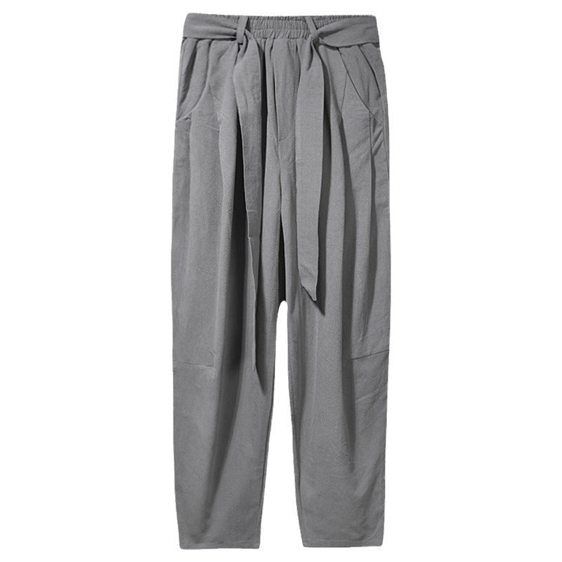 Herren nan lockere Leinenhose mit Kordelbund und tapered Bein Drune