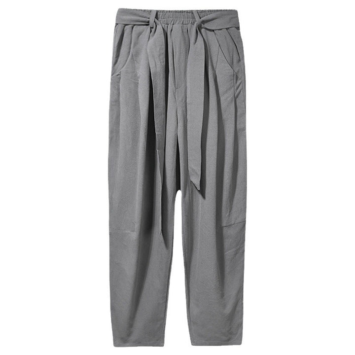 Herren nan lockere Leinenhose mit Kordelbund und tapered Bein Drune