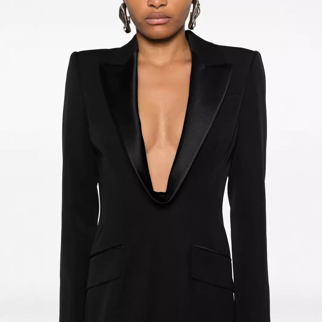 Damen Tailliertes Abend-Maxikleid im Smoking-Blazer-Stil Drune