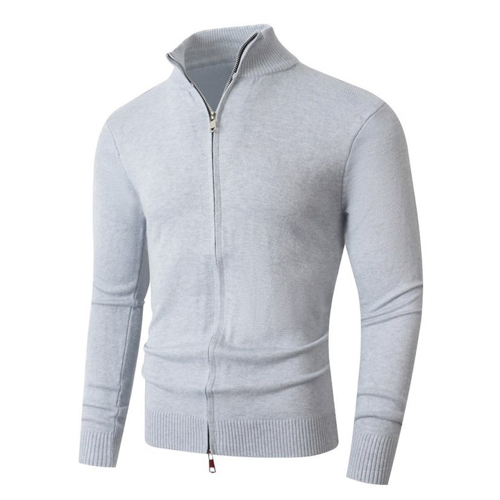 Herren Slim-Fit Feinstrick-Cardigan mit Zweifach-Reißverschluss und Stehkragen Drune