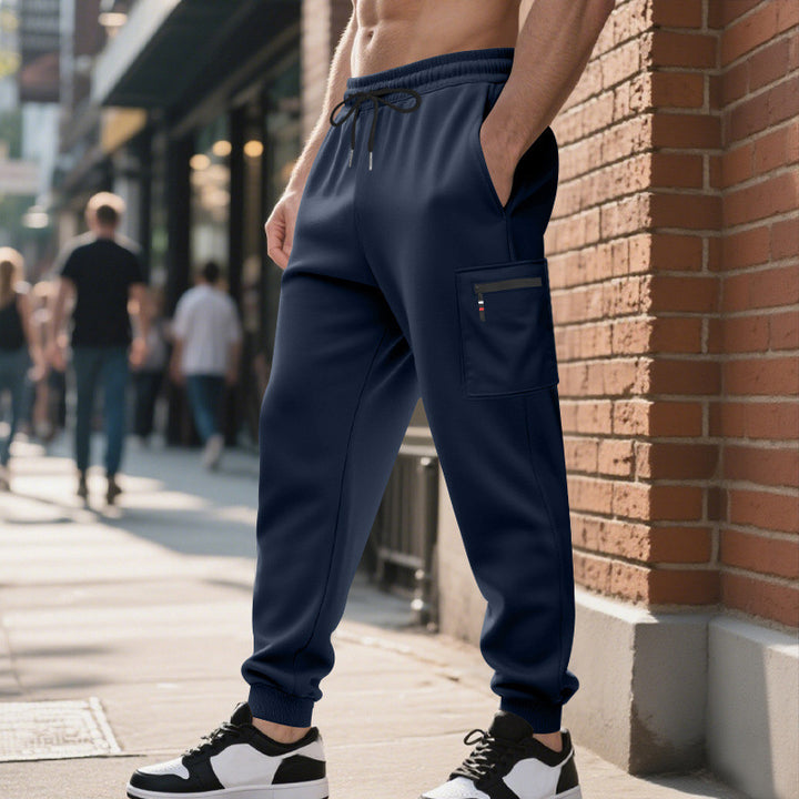 Herren lässige Jogginghose mit Cargo-Reißverschlusstasche, elastischem Bund und gerippten Bündchen Drune