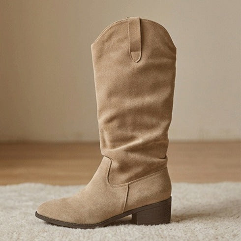 Damen Elegante Wildleder-Stiefel mit leichtem Stretch-Schaft Drune