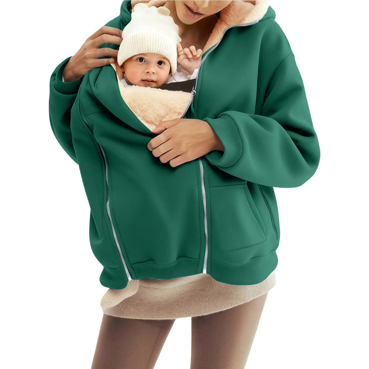 Damen nan Babytrage-Hoodie mit Teddyfutter und Zweiwege-Reißverschluss Drune