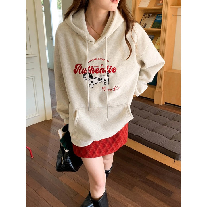 Damen Oversized Kapuzenpulli mit kreativem Druck Drune
